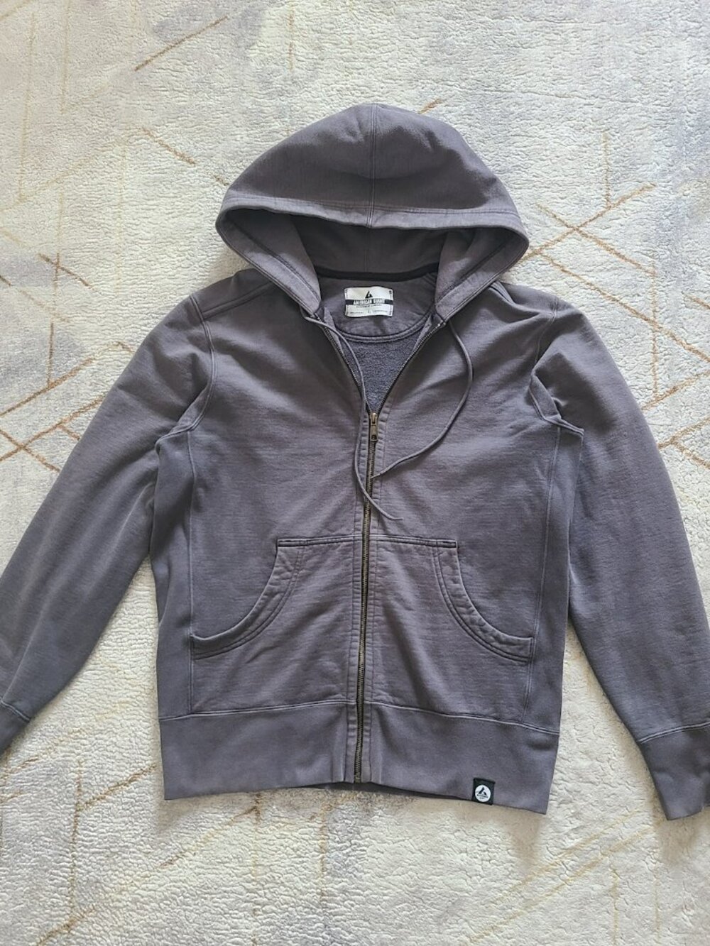 American Giant Classic Full Zip Hoodie Large Gray USA Heavyweight Elbow Patches